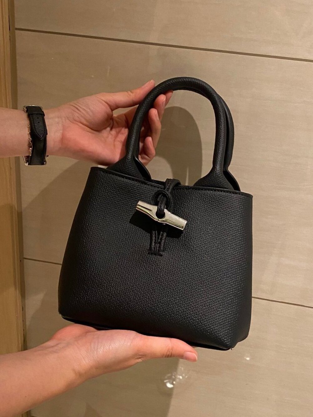 Longchamp Le Roseau Extra Small Black Leather Mini Tote Bag - Picture 8 of 8